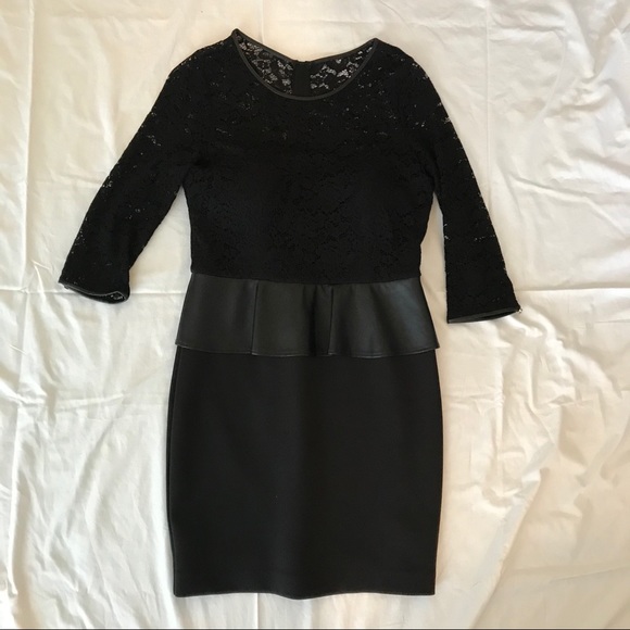 Guess Black Leather and Lace Peplum Dress 12 - Picture 1 of 5
